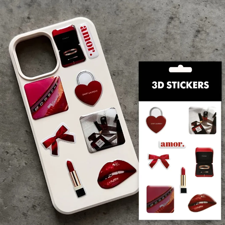 Набір із 8 стікерів "Classic red" 3D, 10х15 см