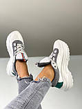 Кросівки кожані жіночі білі на шнурках, фото 6