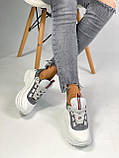 Кросівки кожані жіночі білі на шнурках, фото 5