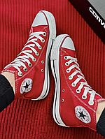 Кеды Кроссовки Женские Converse All Star конверсы Весна Лето Текстильные яркие красные весенние подошва 2см