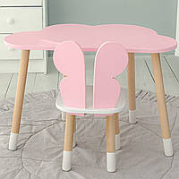 Стіл хмаринка 46х70х40 та стільчик метелик 26.5х26х25, дитячий столик та стілець для малювання/занять, рожевий