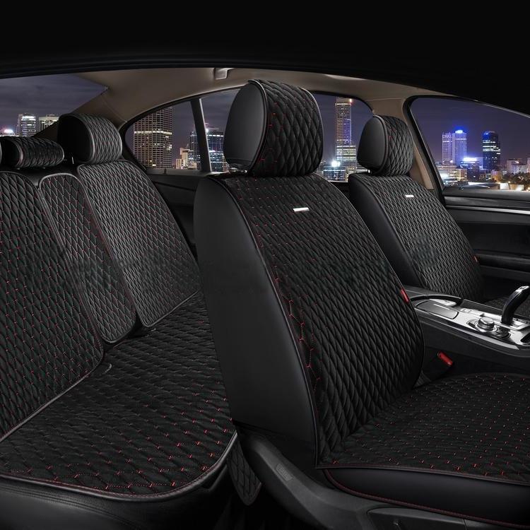 Повний комплект на сидіння CarFashion, модель RUBIN, чорний з червоною ниткою