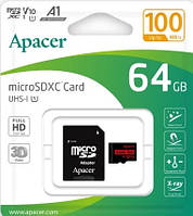 Карта пам`яті 64Gb Micro-SDXC (UHS-1) Apacer class 10 V10 A1 R100MB/s (adapter SD) №0898