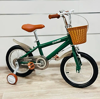 Дитячий велосипед "Cruiser" M01 (14) з ручним гальмом, додатковими колесами і кошиком. Зелений