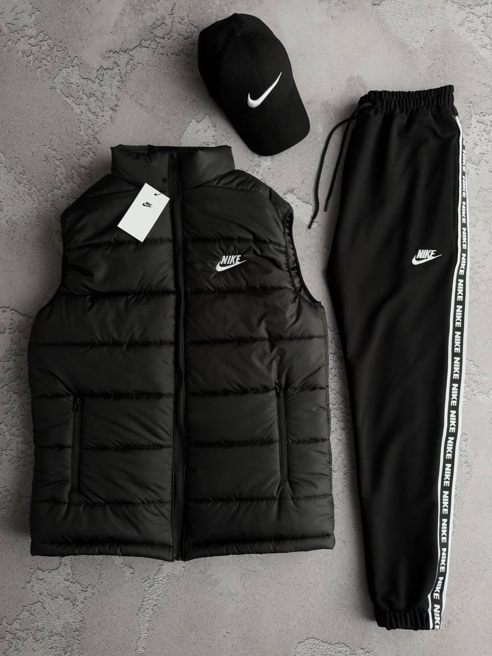 Спортивний костюм жилетка штани кепка Nike весняний осінній чоловічий комплект найк чорний