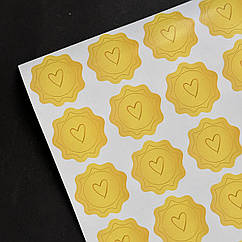 Наклейки круглі "Сердечко на жовтому", 15 шт