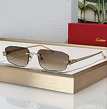 Жіночі прямокутні коричневі сонцезахисні окуляри Cartier Panthere de Cartier з пантерою карт'є
