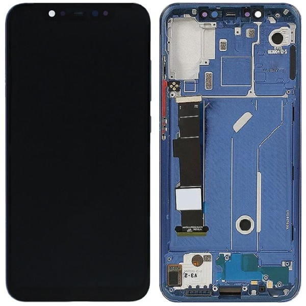 Дисплей Xiaomi Mi 8 чорний, OLED, з рамкою синього кольору, фото 1