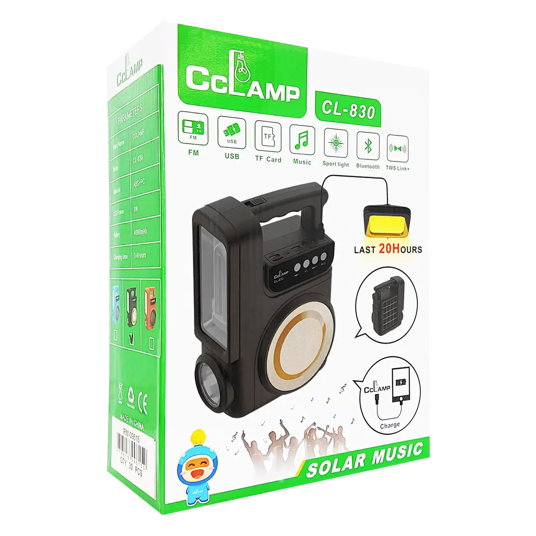 Портативний фонарик із сонячною панеллю, радіо та bluetooth CL830