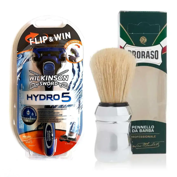 Wilkinson Sword Hydro 5 Flip&Win станок для гоління + Proraso пензлик для гоління професійний