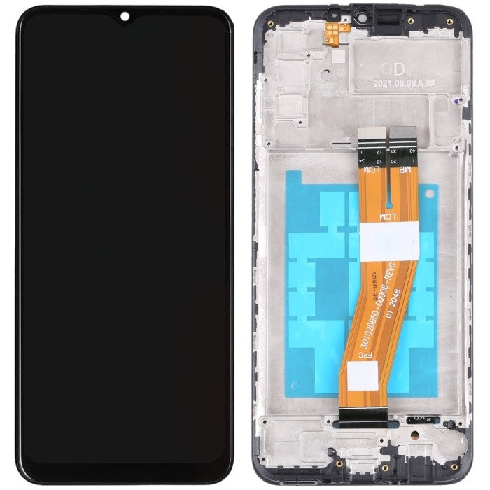 Дисплей Samsung A037 Galaxy A03s чорний, 160.5 x 72 mm, з жовтим шлейфом, з рамкою, фото 1