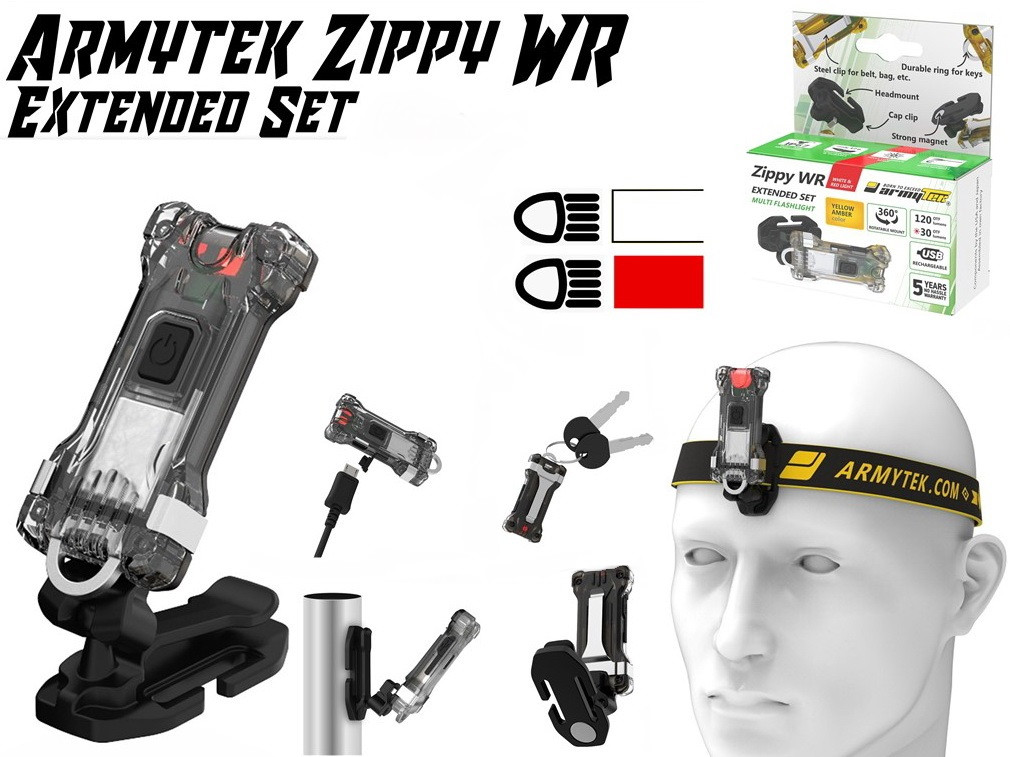 Ліхтар Armytek Zippy WR Білий-Червоний ES, Розширений набір з налобним кріпленням, СІРИЙ
