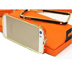 Бампер iPhone 5 /5S /SE металевий, Hermes, золотистий з помаранчевим