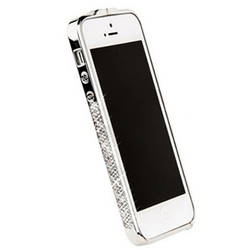 Бампер iPhone 5 /5S /SE металевий, Newsh c кристалами, сріблястий, матовий