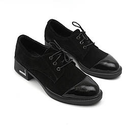 Жіночі м'які замшеві туфлі дербі з лаковим носком демісезонне взуття Cosmo Shoes Loyt Cap Toe LP Vel