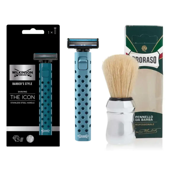 Станок для гоління Wilkinson Sword Barber's Style The Icon + Proraso пензлик для гоління професійний