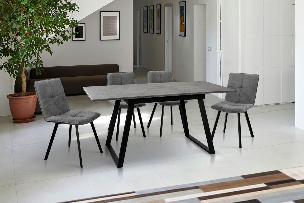 Стіл обідній Тандем 120-160 см (ніжки чорні/стільниця мармур темний), фото 1