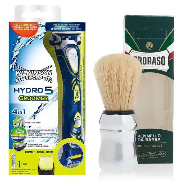 Станок для гоління 1 касета Wilkinson Sword HYDRO 5 Groomer + Proraso пензлик для гоління професійний