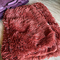 Покривало травка Махровий плед травичка. Довгий ворс. 220х240 см. Колір бордовий