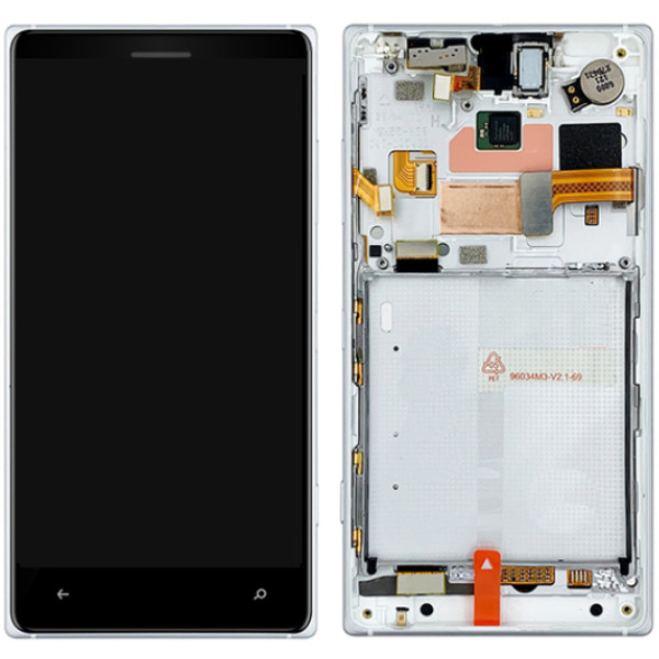 Дисплей Nokia 830 Lumia чорний, оригінал PRC, з рамкою сріблястого кольору, фото 1