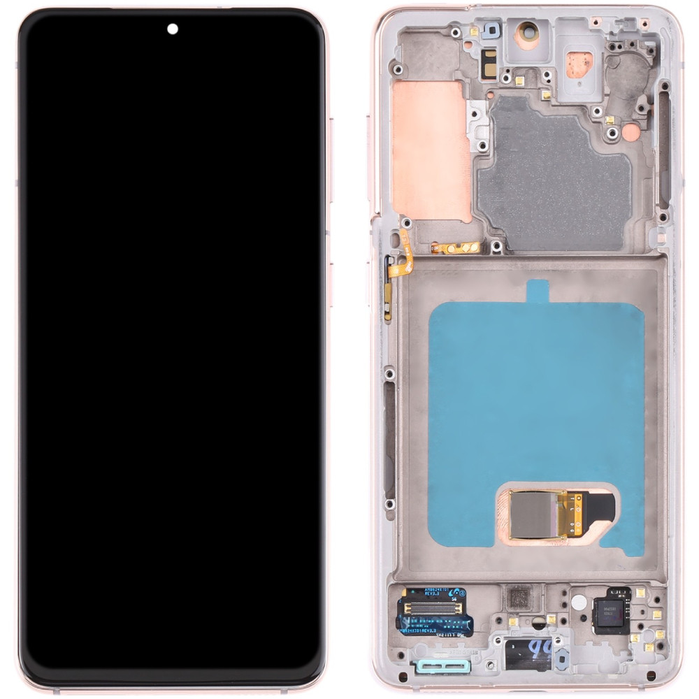 Дисплей Samsung G991 Galaxy S21 5G чорний, OLED, з рамкою рожевого кольору, Phantom Pink /Violet, фото 1