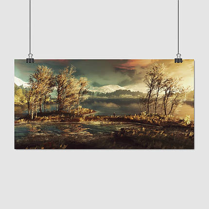 Плакат "Відьмак 3: Дикий Гон, панорама, захід сонця, Witcher 3", 30×60см, фото 1