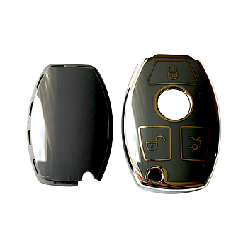 Чохол для ключа Mercedes-Benz сірий із золотою рамкою