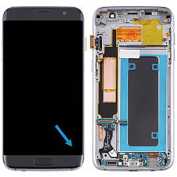 Дисплей Samsung G935 Galaxy S7 Edge чорний, Amoled, оригінал PRC переклеєне скло, з рамкою - пляма