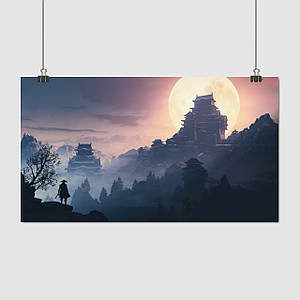 Плакат "Самурай та пагода, середньовічна Японія, Sekiro: Shadows Die Twice", 34×60см