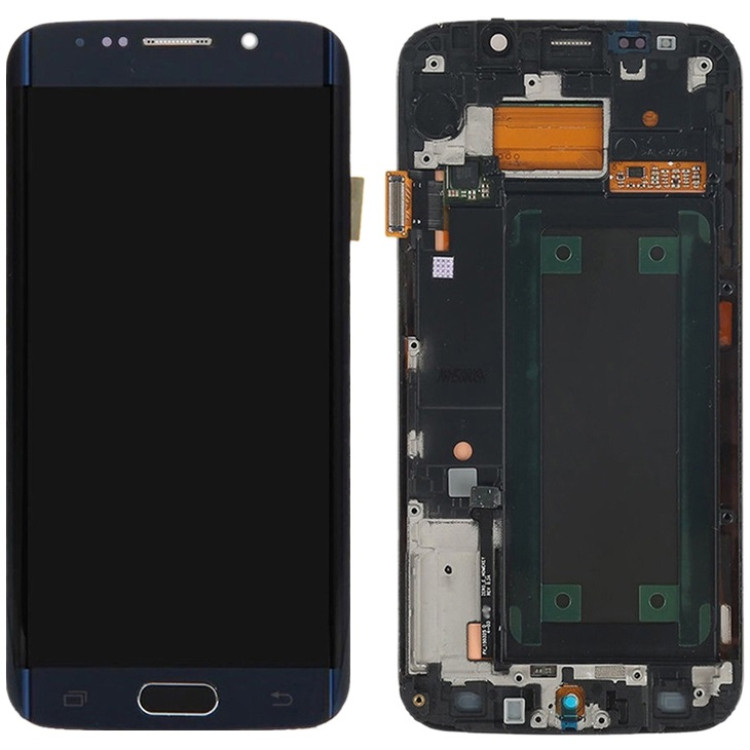 Дисплей Samsung G925 Galaxy S6 Edge синій, Black Sapphire, Amoled, оригінал PRC переклеєне скло, з рамкою, фото 1