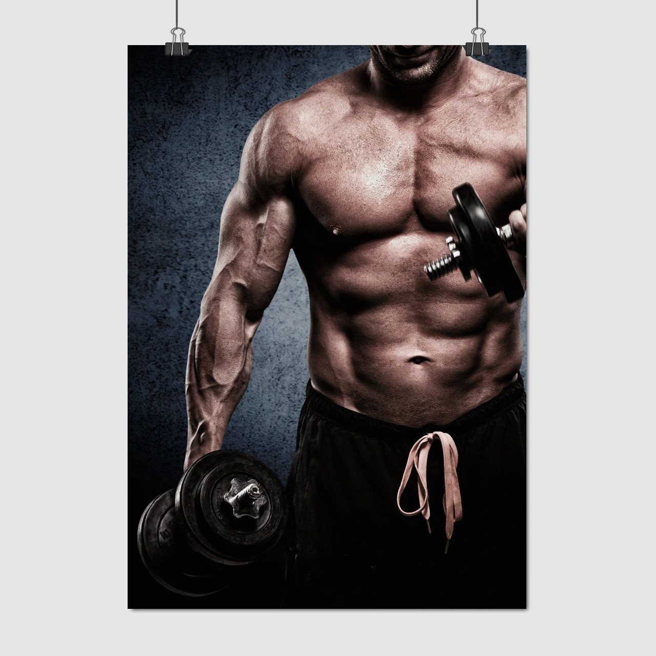 Плакат "Бодібілдер із гантелями", 60×43см