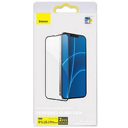 Захисне скло iPhone 13 /13 Pro /14 /16e з чорною рамкою, 0.23mm, Full-Screen and Full-Glass, Baseus (SGQP02010