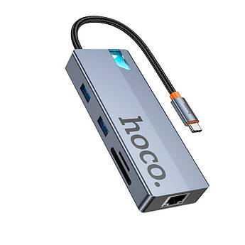 Хаб Hoco Type-C to (RJ45 + HDTV + SD/TF + PD + Type-C 3.0 + 2*USB3.0) WOW 8-in-1 HB52