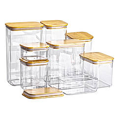 Набір банок для сипучих продуктів 8 штук ємності з бамбуковою кришкою, контейнери пластикові зберігання організація кухні