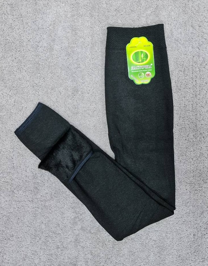 Лосіни жіночі на хутрі Ластівка безшовні однотонні темно-сірі бамбук і верблюжа шерсть великих розмірів L-6XL