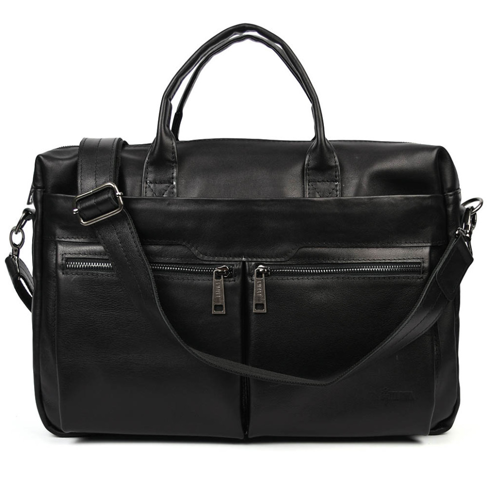 Збільшена сумка зі шкіри "чорочки" для ноутбука чорного кольору TARWA GA-7122-3mdL, фото 1