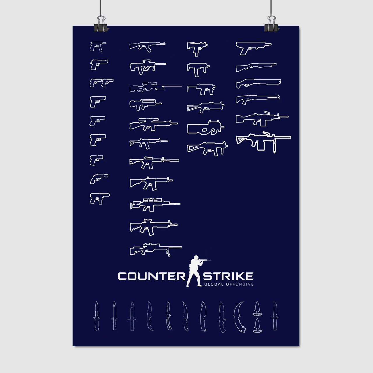 Плакат "Контрстрайк, види зброї, Counter-Strike, CS:GO Global Offensive", 60×43см