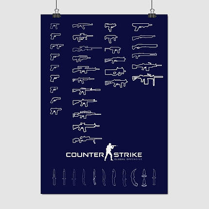 Плакат "Контрстрайк, види зброї, Counter-Strike, CS:GO Global Offensive", 60×43см, фото 1