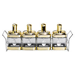 Набір банок для сипучих продуктів 4 шт 350 мл скляні металева підставка, ємності зберігання контейнери кухонні