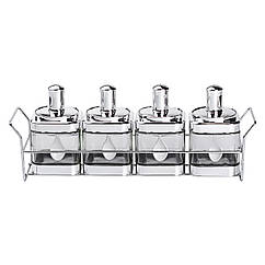 Набір банок для сипучих продуктів 4 шт 350 мл скляні на підставці, ємності зберігання контейнери кухонні прозорі