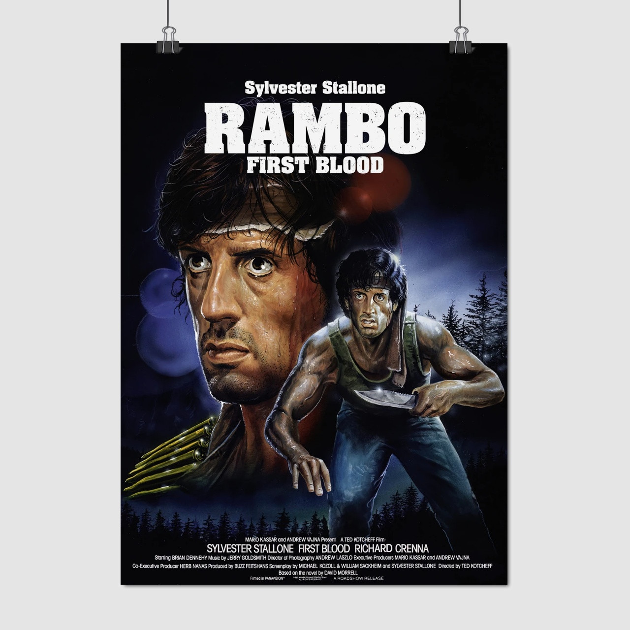 Плакат "Рембо: Перша кров, Сильвестр Сталлоне, Rambo: First Blood (1982)", 60×43см