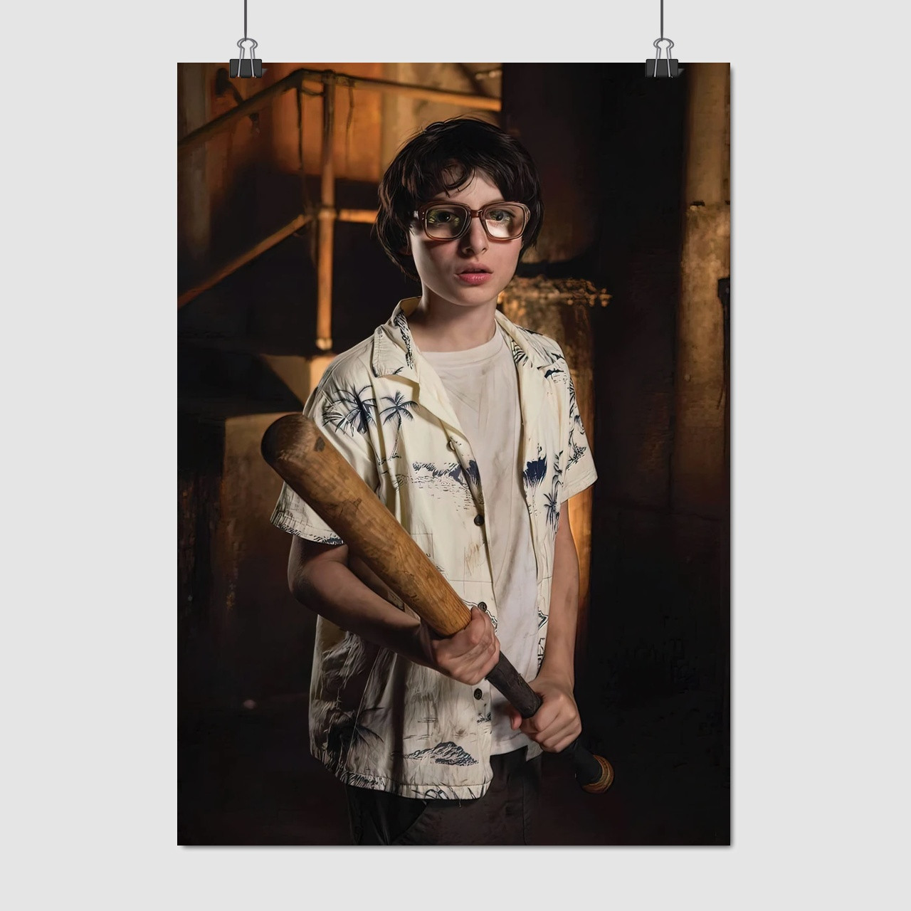 Плакат "ВОНО, Річард Тозієр (Фінн Вулфхард) з битою, Finn Wolfhard", 60×43см