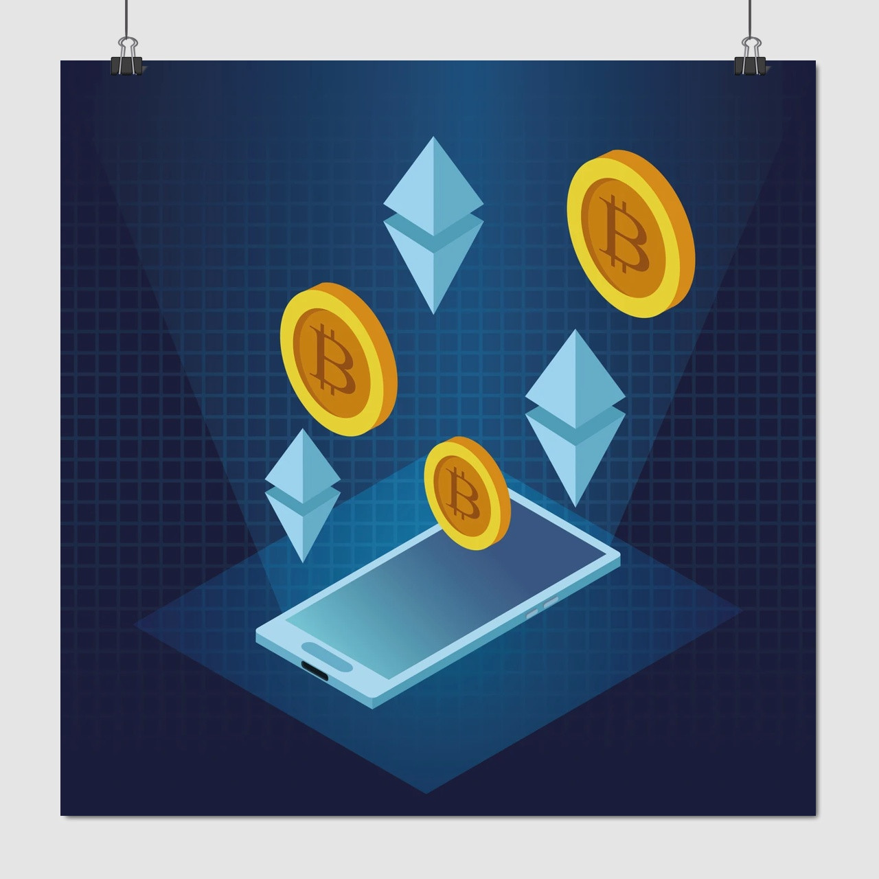 Плакат "Криптовалюта та мобильній телефон, Cryptocurrency", 60×60см