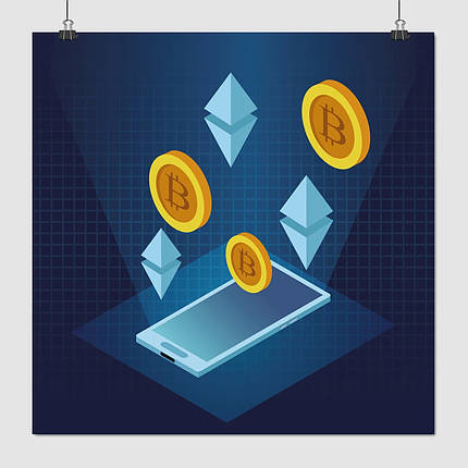 Плакат "Криптовалюта та мобильній телефон, Cryptocurrency", 60×60см, фото 1