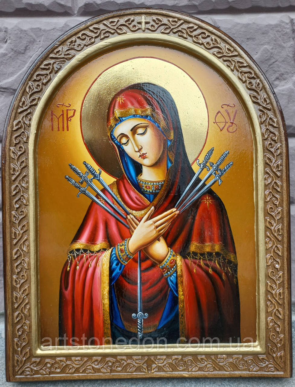 Канонічна ікона від ворогів. Ікона писана Семістрельна Пресвята Богородиця 35*25 см