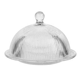 Блюдо сервірувальне з кришкою Ø 20 см скляне прозоре для десертів, випічки, фруктів