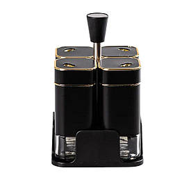 Набір для спецій на підставці 4 предмети 10х10х17 см ємності для приправ 120 мл Чорний