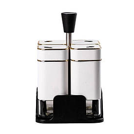 Набір для спецій на підставці 4 предмети 10х10х17 см ємності для приправ 120 мл Білий