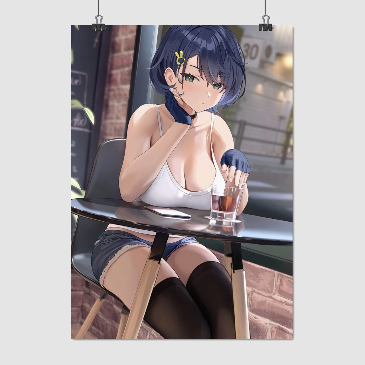 Плакат "Аніме, дівчина за столиком кафе", 60×43см