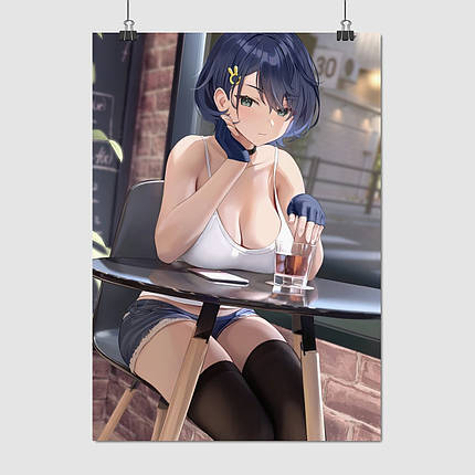 Плакат "Аніме, дівчина за столиком кафе", 60×43см, фото 1